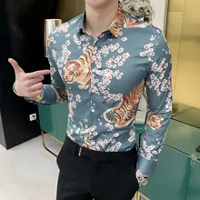 Повседневная приталенная Мужская Уличная рубашка для выпускного вечера, смокинг, весенние мужские рубашки в цветах, новая простая Мужская рубашка с длинными рукавами