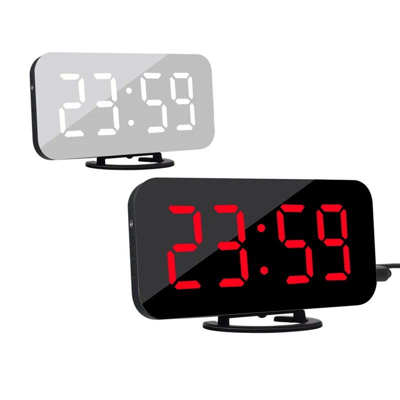 

LED Table Clock Digital Alarm Clock Wekker USB Charging Desktop Night Light Display Mirror Surface Eight Colors Despertador