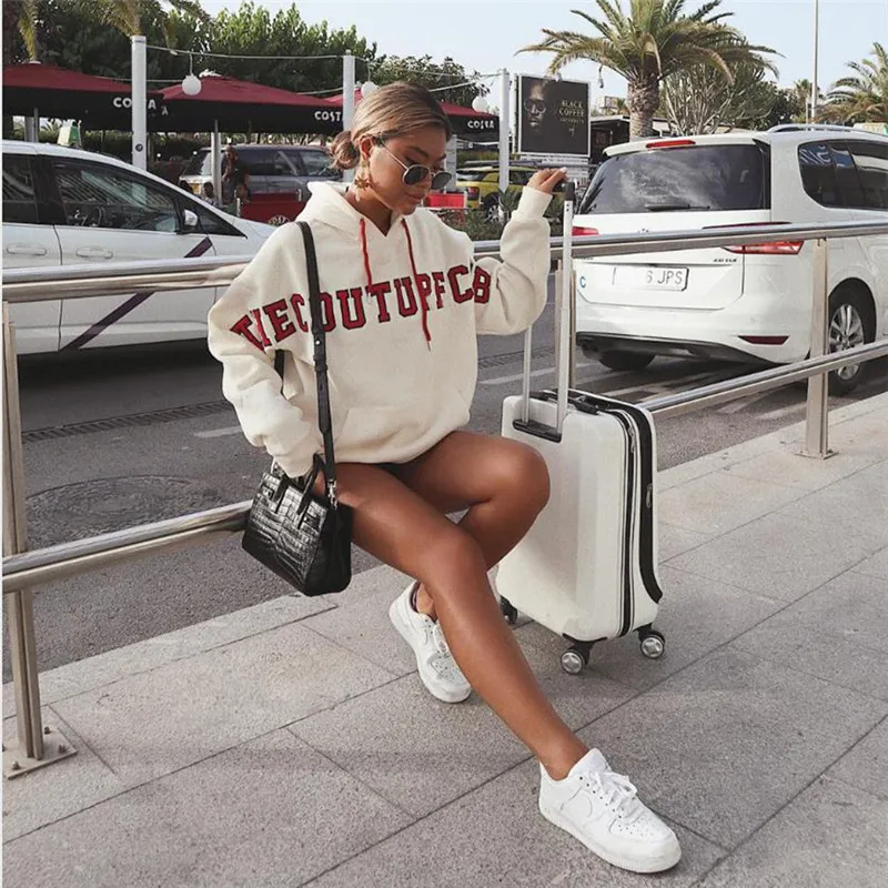 

Women Long Hooded Sweatshirt Letter Embroidery Loose Hoodies Winter Fashion Female Causal White Oversized Long Sleeve Hoodies