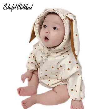 

Newborn Infant Baby Bodysuit Girls Long Sleeve Cute Rabbit Ears Hooded Polka dot Pure Cotton Bodysuits Winter Children Clothes