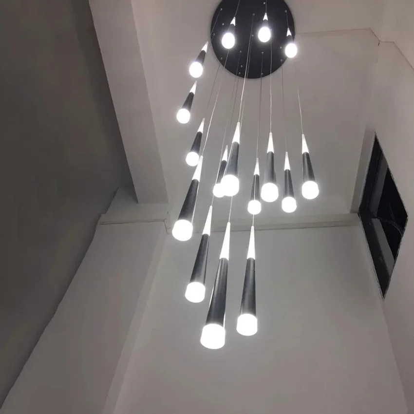 

Nordic Loft Staircase Led Chandelier Modern Duplex Living Room Restaurant Deluxe Hotel Lobby Lighting Hanging Lamp Luminaire