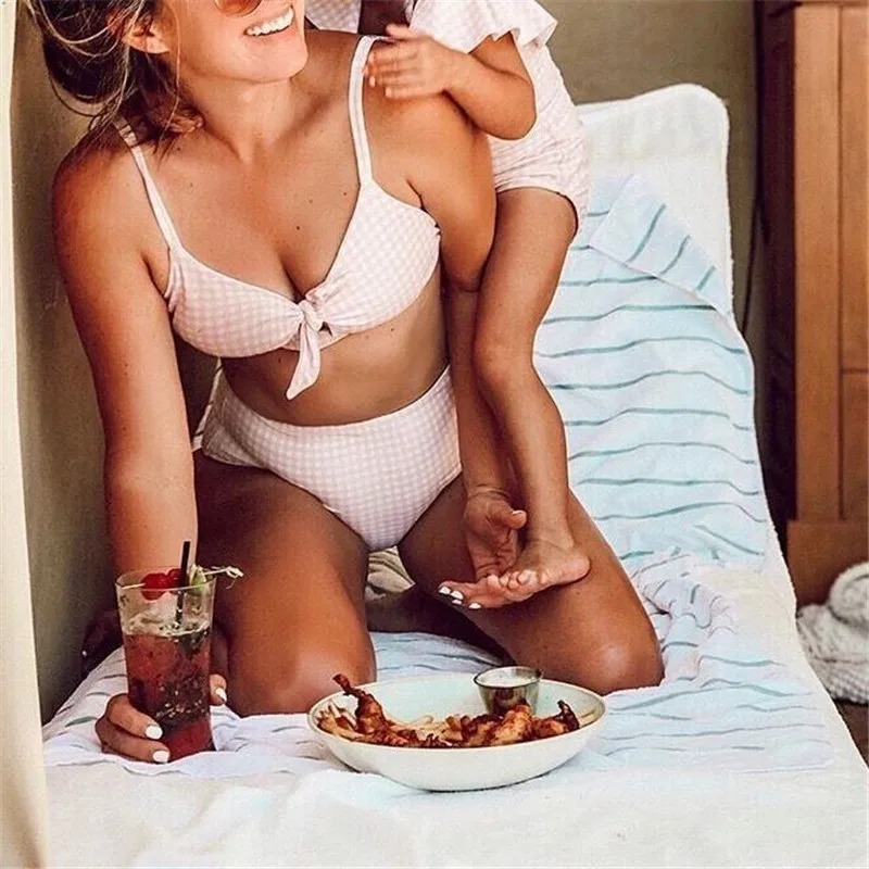 

Mother and Daughter Swimsuit Mommy and Me Swimwear Bikini Family Matching Clothes outfits Look Mom Baby Plaid Dresses Clothing