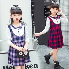 Girls dress plaid cotton 2019 spring and autumn college new casual long-sleeved children's clothing