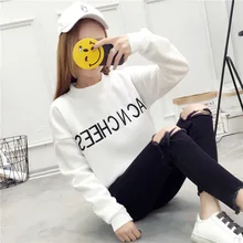 Свитер женский корейский стиль студенческий макет шеи плюс бархат вышитый свободный длинный рукав стиль Модный пуловер