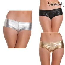 Блестящее сексуальное женское нижнее белье, женское мини-короткое эластичное горячее Золотое и Серебряное однотонное сексуальное нижнее белье, Эротические трусики с металлическим эффектом