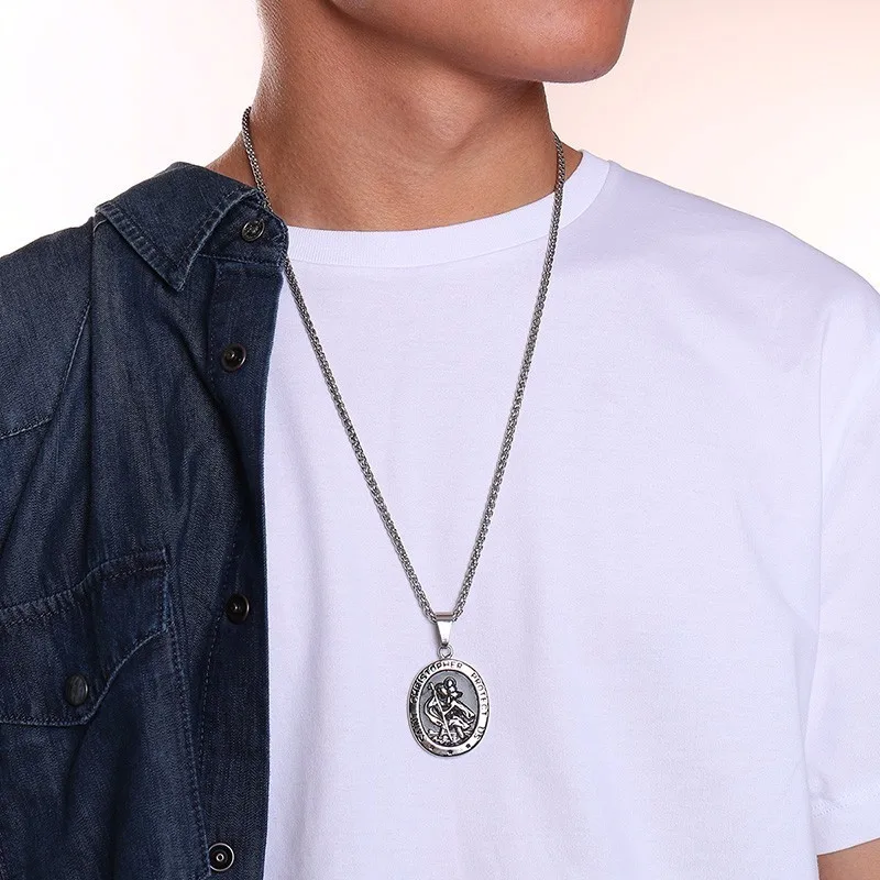 Men Stainless Steel Oval Saint 