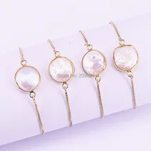 10 шт модный шарм Круглый браслет из Жемчужной цепи ювелирные изделия золотой цвет натуральный жемчужины с креплениями браслеты в регулируемом размере