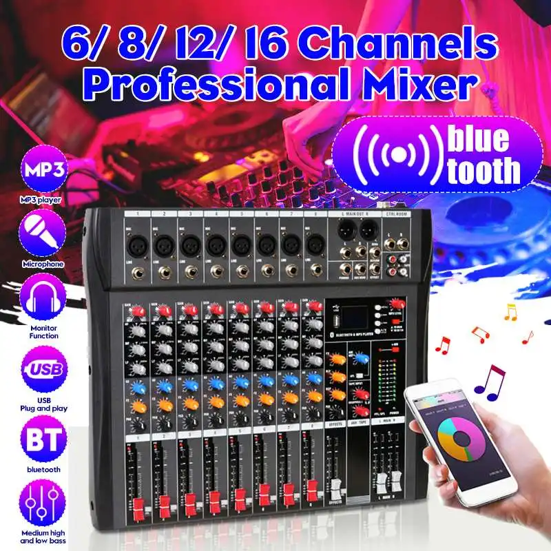 

4/6/8/12/16 Channels USB Studio Audio Mixer bluetooth DJ Mixing Console Amplifier Karaoke Mixer Digital Microphone Sound Mixer