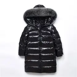 Многослойные куртки для девочек коллекция 2018 года, детская зимняя одежда теплый воротник из натурального меха для девочек, Длинные пуховые