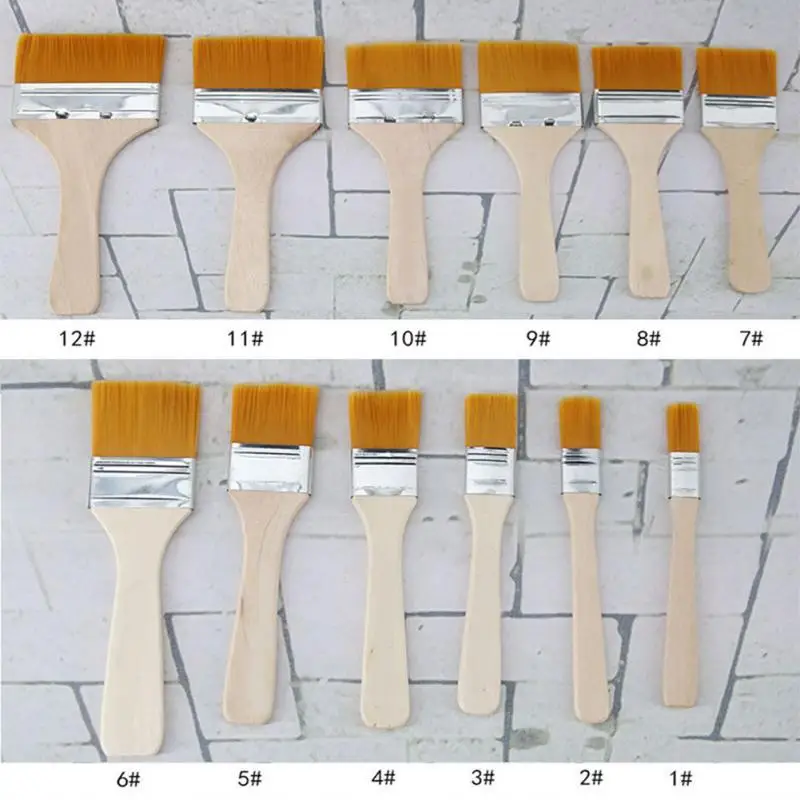 12 шт./компл. акварель гуашь Краски рисовальная нейлоновая кисть из масла деревянными ручками Краски щетка Главная Декор стены инструмент Детские школьные подарок