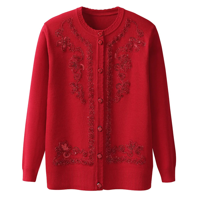 

Autumn Winter Middle Aged Women Single Breasted Long Sleeve Cardigan Sweater Knitted Cardigans Coat Plus Size 4XL