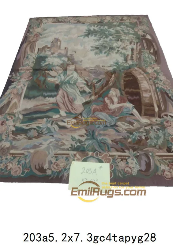 

Antique French Aubusson Husbandry Agrarian Pastoral Scene Tapestry Panel Rectangle Wool Knitting Dorm