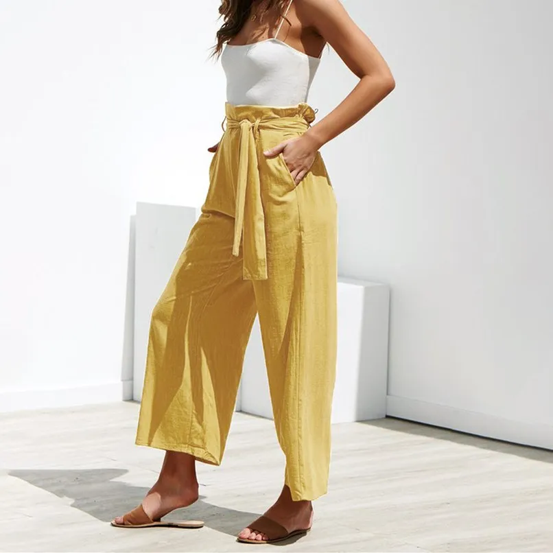 2019 Summer Women Cotton Linen Pants Pleated Casual Wide Legs Pants Loose Sashes Bandage Trousers 2019 Summer Women Cotton Linen Pants Pleated Casual Wide Legs Pants Loose Sashes Bandage Trousers
