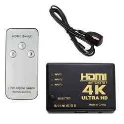 Ultra HD 4K x 2K HDMI переключатель 3x1 3 порта Селектор 3D 1080p w/ИК-пульт дистанционного управления