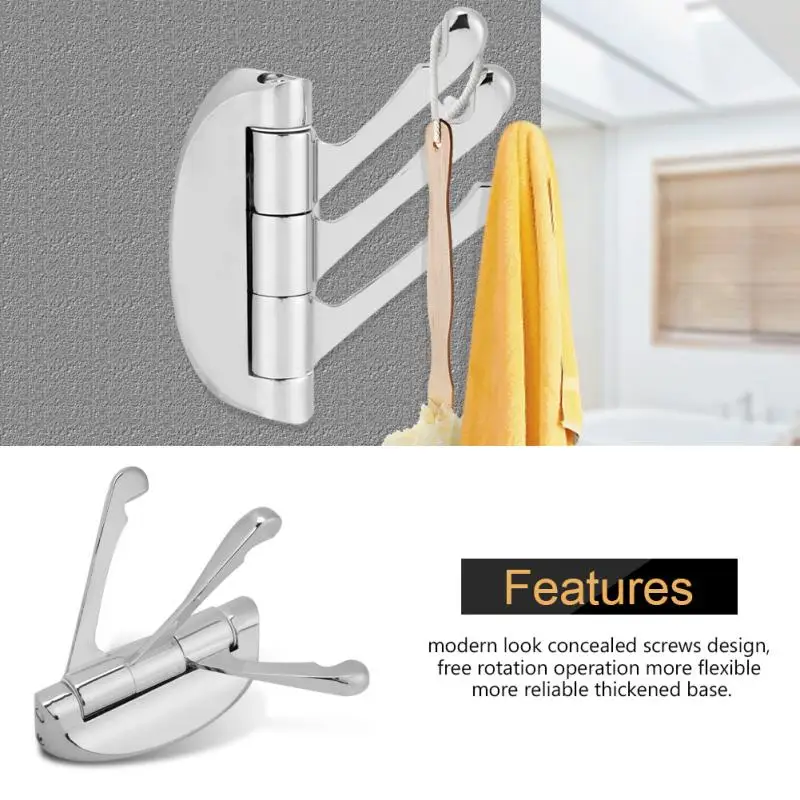

Three Arms Swivel Towel Hook Bedroom Bathroom Clothes Hanger Wall Mounted Holder For Wall Hanging Accessories Silver