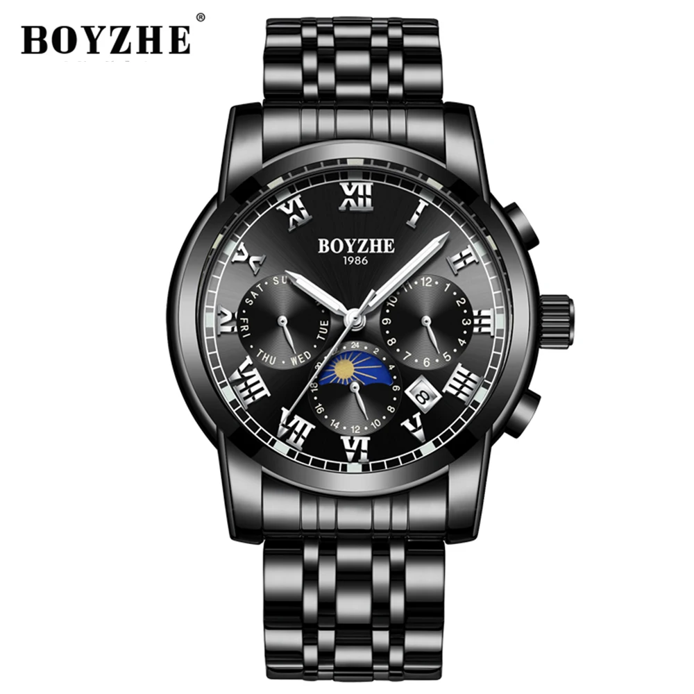 

BOYZHE WL001-G Watch Luminous Waterproof Business Sports Full-automatic Mechanical Men Stainless Steel Wrist Watch with Gift Box