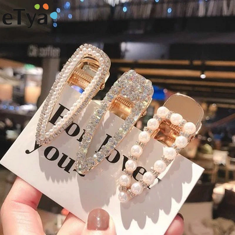 

eTya Fashion Women Girls Pearl Geometric Hair Clips Barrettes Headwear Hairpins Headbands Female Hair Accessories Hot Sale