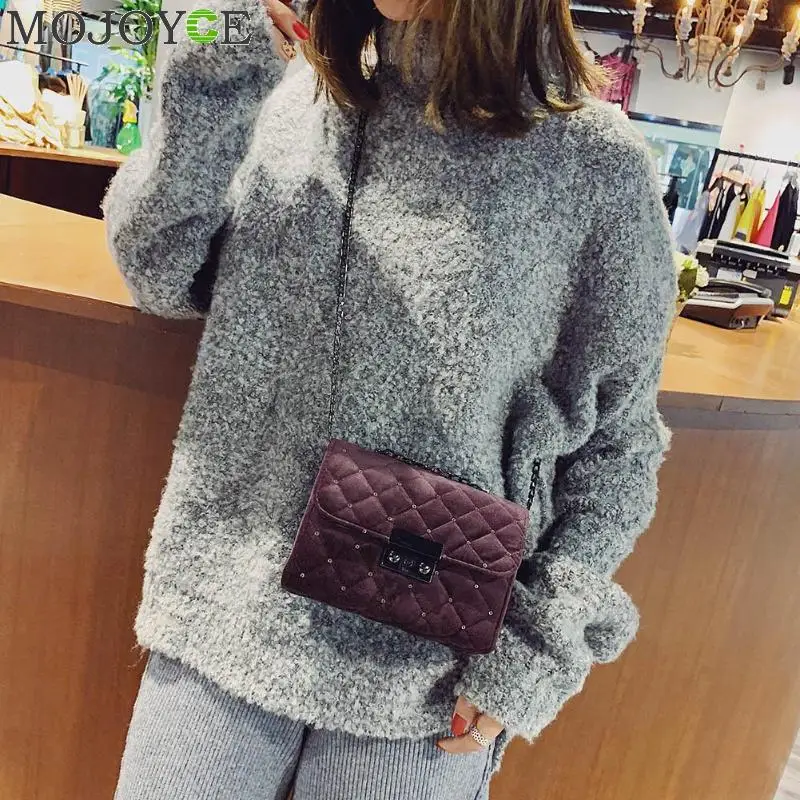 Women Bag Female Handbags Woolen Over Shoulder Bag Crossbody Quilted Chain Diamond Red Small Flap Lock Fashion Sling Lady Bags