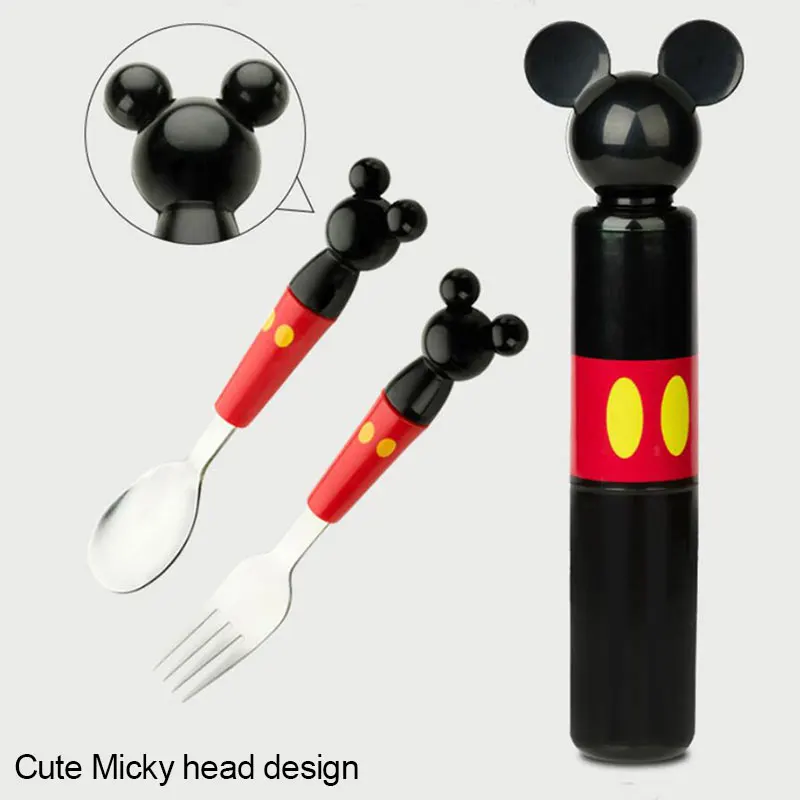 

Mickey Head Portable Stereo Stainless Steel Fork Spoon with Baby Boxed Set for Tableware Consisting Training Fork Spoon Set