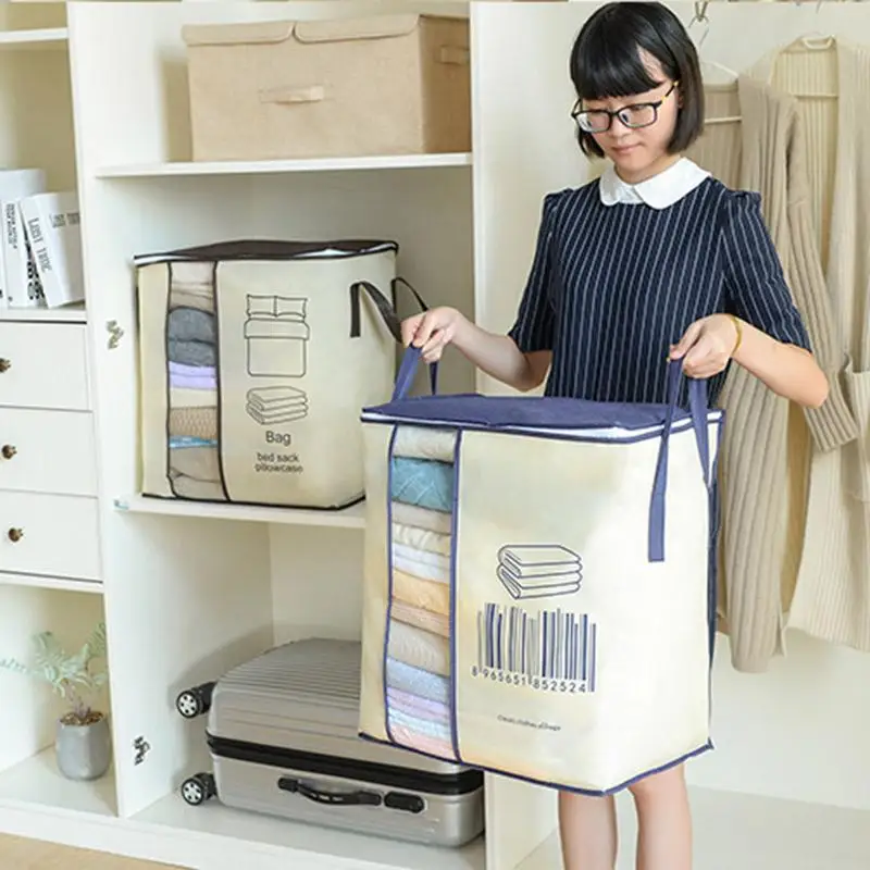Portable Clothes Storage Bag Wardrobe Closet Organizer Box Non woven Foldable Garment Quilt