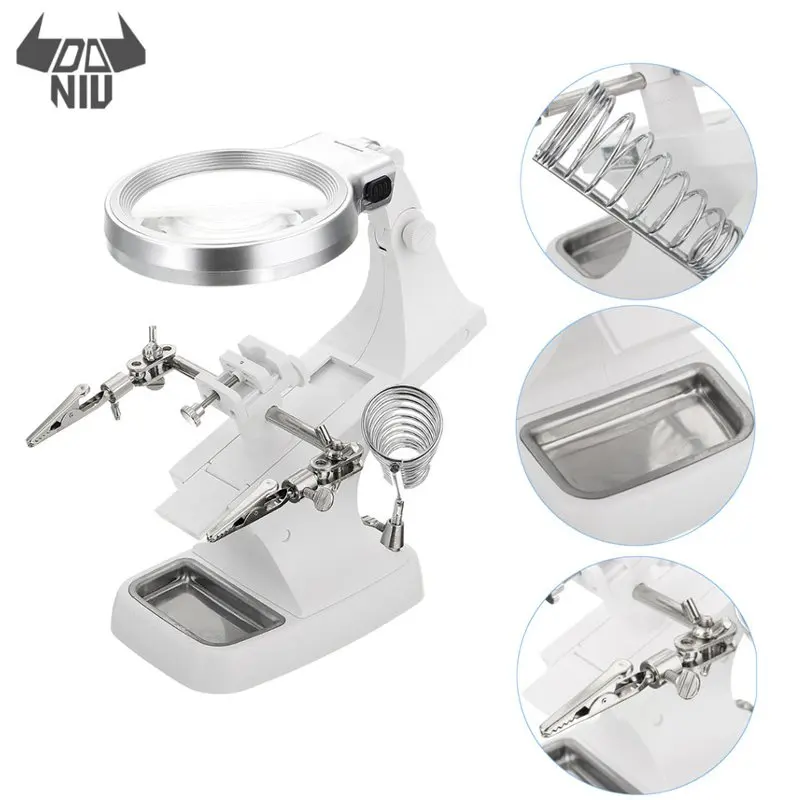 Najtaniej DANIU białe światło led pomocna dłoń stojak lutowniczy lupa w 3x 4.5x Len lupa wielofunkcyjny spawanie z klipsem