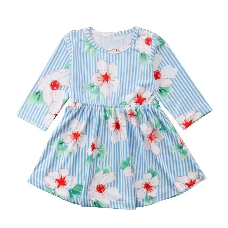

Fashion Stripe Flowers Dress Girls Kids Loose Autumn Princess Cute Sundress