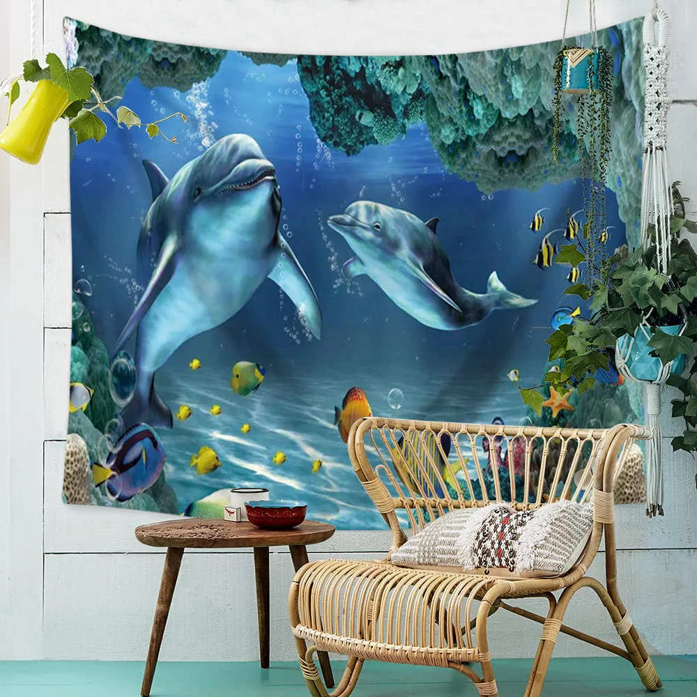 

Underwater World Hanging Wall Bohemia Tapestries Hippie Boho Dolphin Fish Home Decor Children's Room Wall Cloth Mandala Tapestry