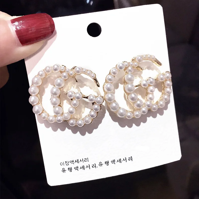 

2019 New S925 Silver Pearl Stud Earrings Luxury Brand Jewelry for Women Letter Earring