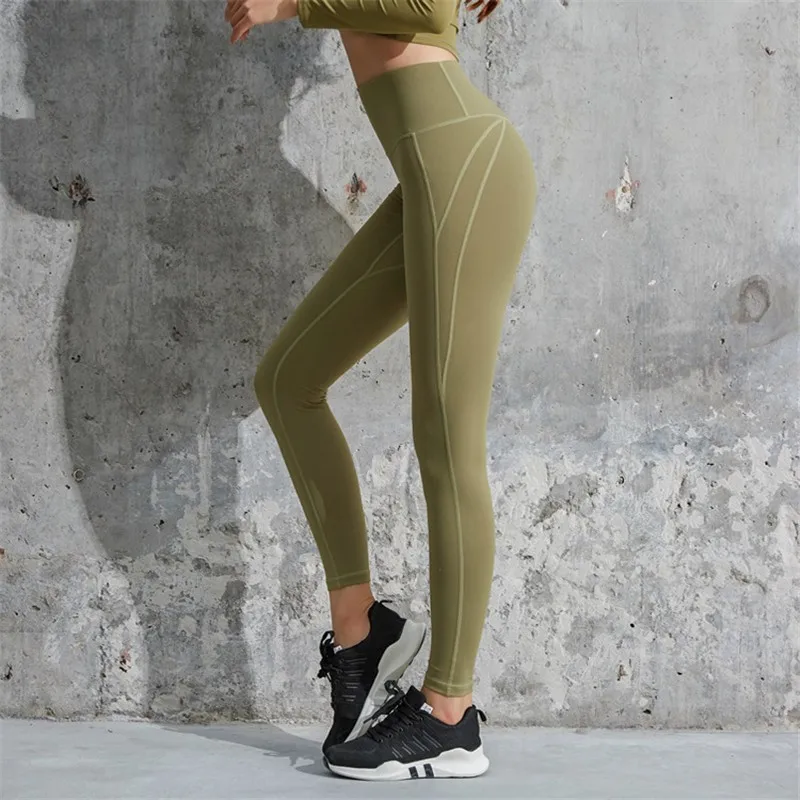 

High Waist Breathable Lift The Hips Yoga Pants Solid Color Elastic Motion Bodybuilding Trousers Quick-drying Sports Leggings