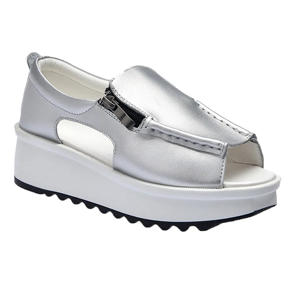 

New Super Summer Women Summer Shoes And Sandals Wedges Open Toe Round Toe Zipper Platform Sandals Women Siketu Shoes #89