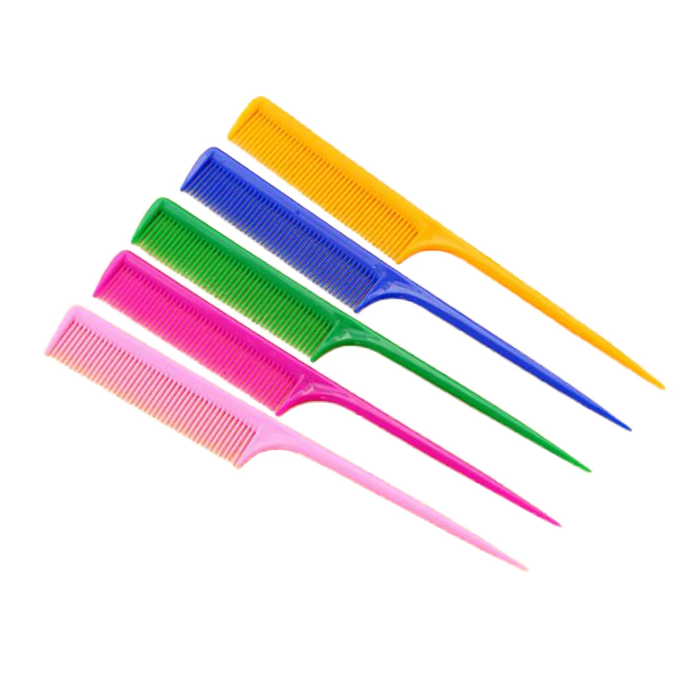 

5pcs Hair Comb Sharp Tail Durable Long Handle Plastic Hair Comb Pointed Tail Hairbrush For Making Modelling Home Salon