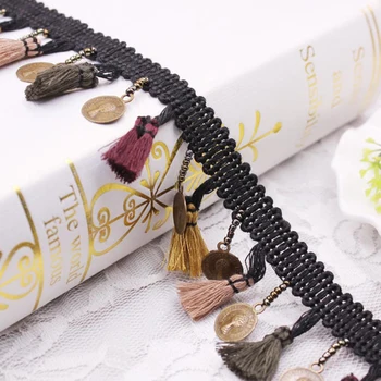 

Polyester Braided Lace Ribbon Vintage Tassel Trim Headdress Materials Sewing Garment Home Textile Embellishment 4.5cm 0.9m 1PC
