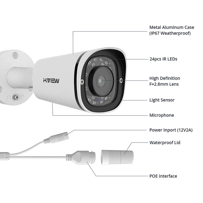  H.VIEW 4mp IP Camera Outdoor Nas IP Cameras Onvif/PoE Camera 4mp PoE Cameras Audio/Outdoor Smart IR - 32974008109