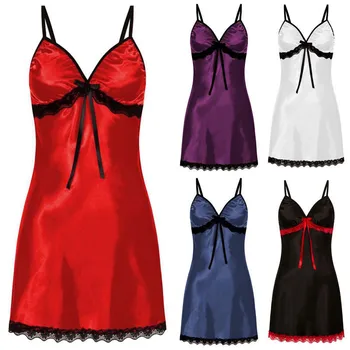 

Sexy women sleepwear babydoll mini dress Nightgown Summer Fashion V Neck lady Lace Sleeveless Backless Lingerie Nightwear S~3XL