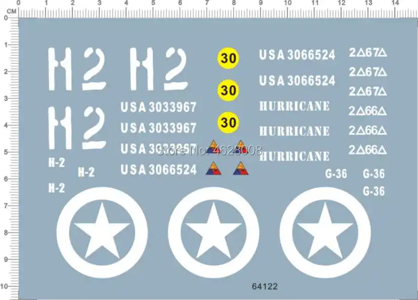 Detail Up 1//16 Scale WWII US Army Sherman M4A3 Tank Model Kit Water Slide Decal