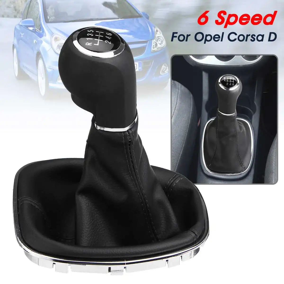 

6 Speed Car Gear Shift Knob Lever Shifter Stick Gaiter Boot Cover Leather for Opel Corsa D 009140093