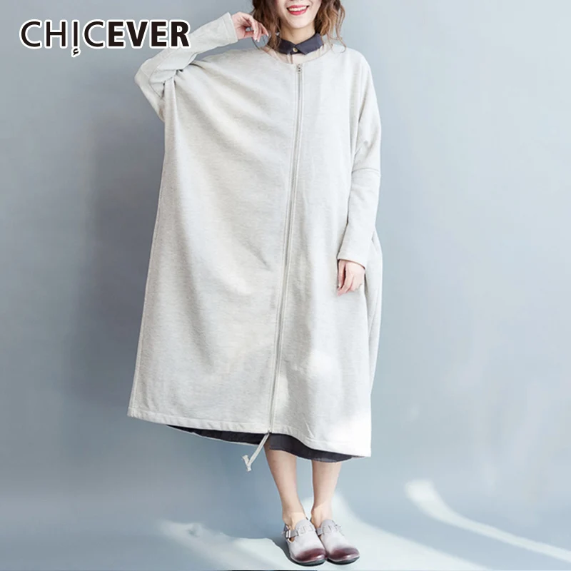 CHICEVER женский плащ свободного покроя с круглым вырезом на молнии осенние длинные