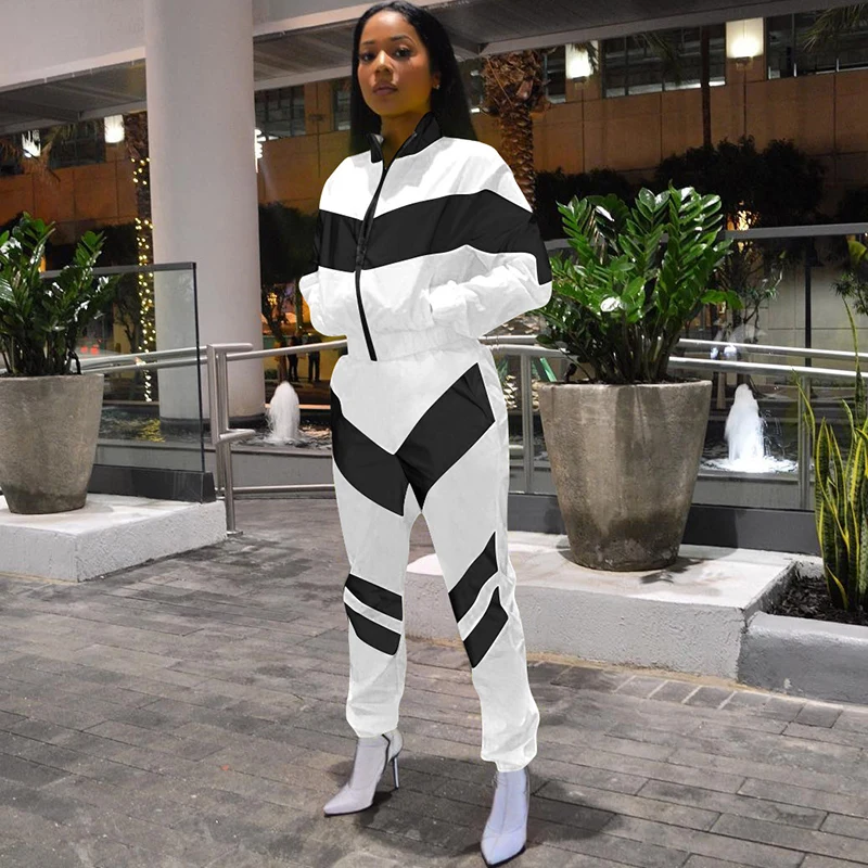

Women TWO PIECE SET Plus Size Outfits Tracksuit Windbreaker Block Color Sportswear Zipper Track Suits Streetwear Sweatpants 3XL