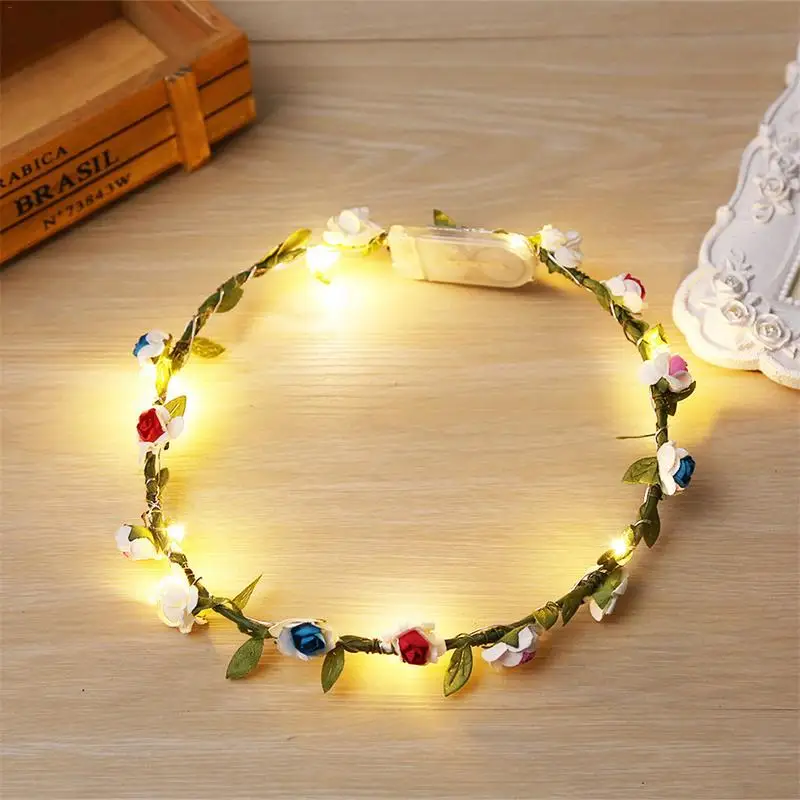 

LED Light Headdress Garland Girl Wreath Rose Flower Headband Luminous Garland Celebration Wedding Party Supplies Traveling Decor