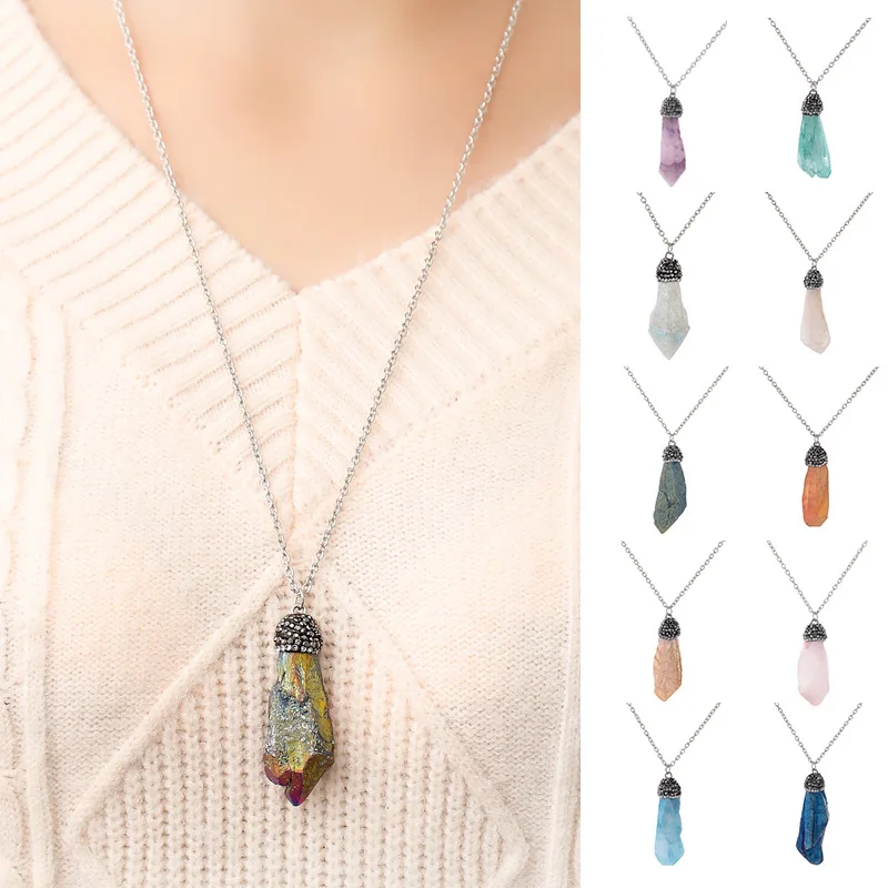 

Women Statement Irregular Natural Stone Sweater Chain Necklace Vintage Crystal Long Chain Shellhard New Year Gift for Girl Kids