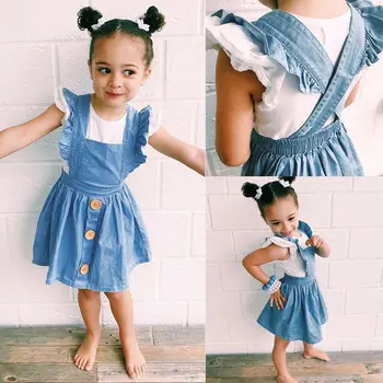 

Pudcoco Girl Dress 1Y-6Y US Toddler Kids Baby Girls Summer Dress Princess Party Button Dresses Sundress