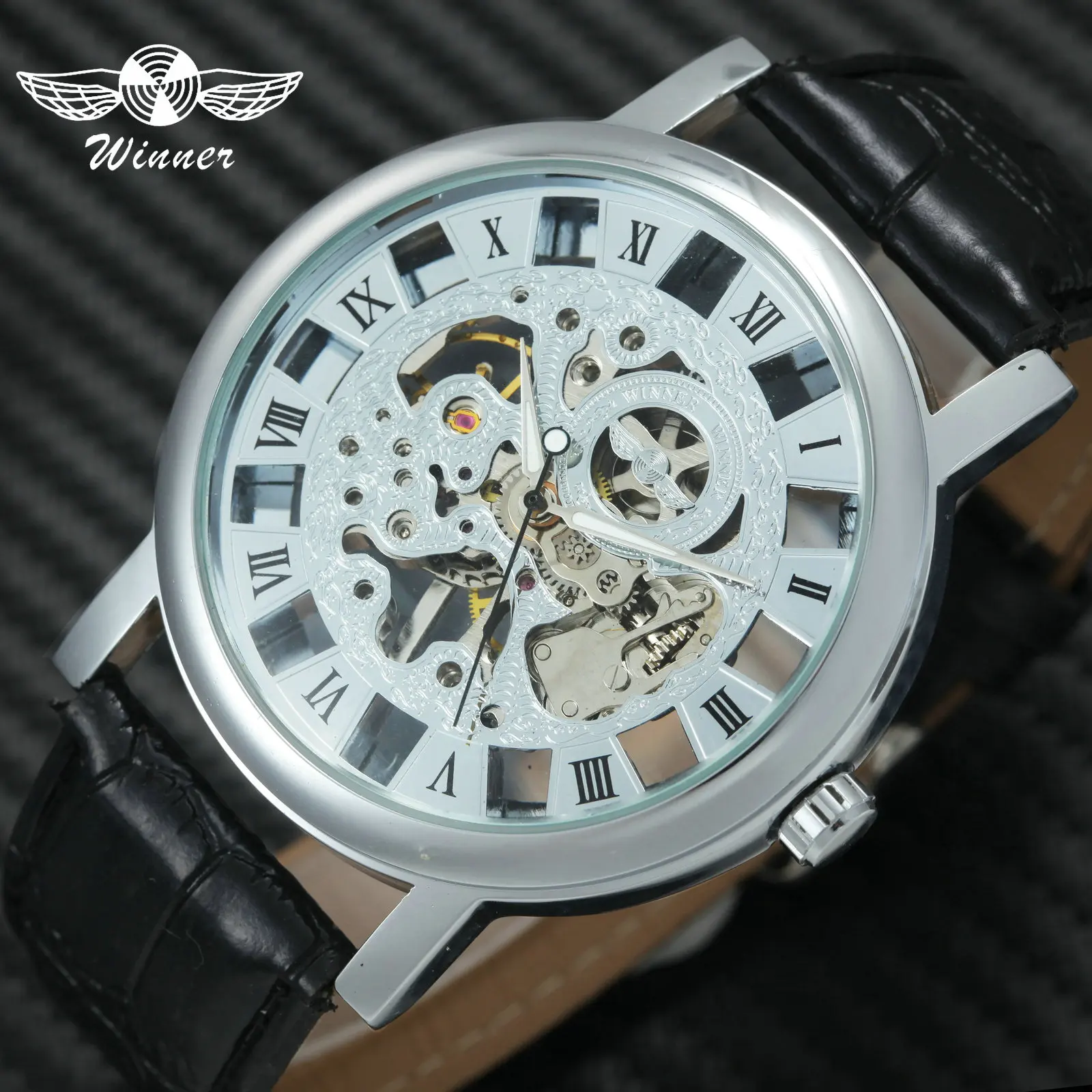 

WINNER Official Fashion Casual Mechanical Watch Men Genuine Leather Strap Skeleton Dial Business Sports Watches Top Brand Luxury