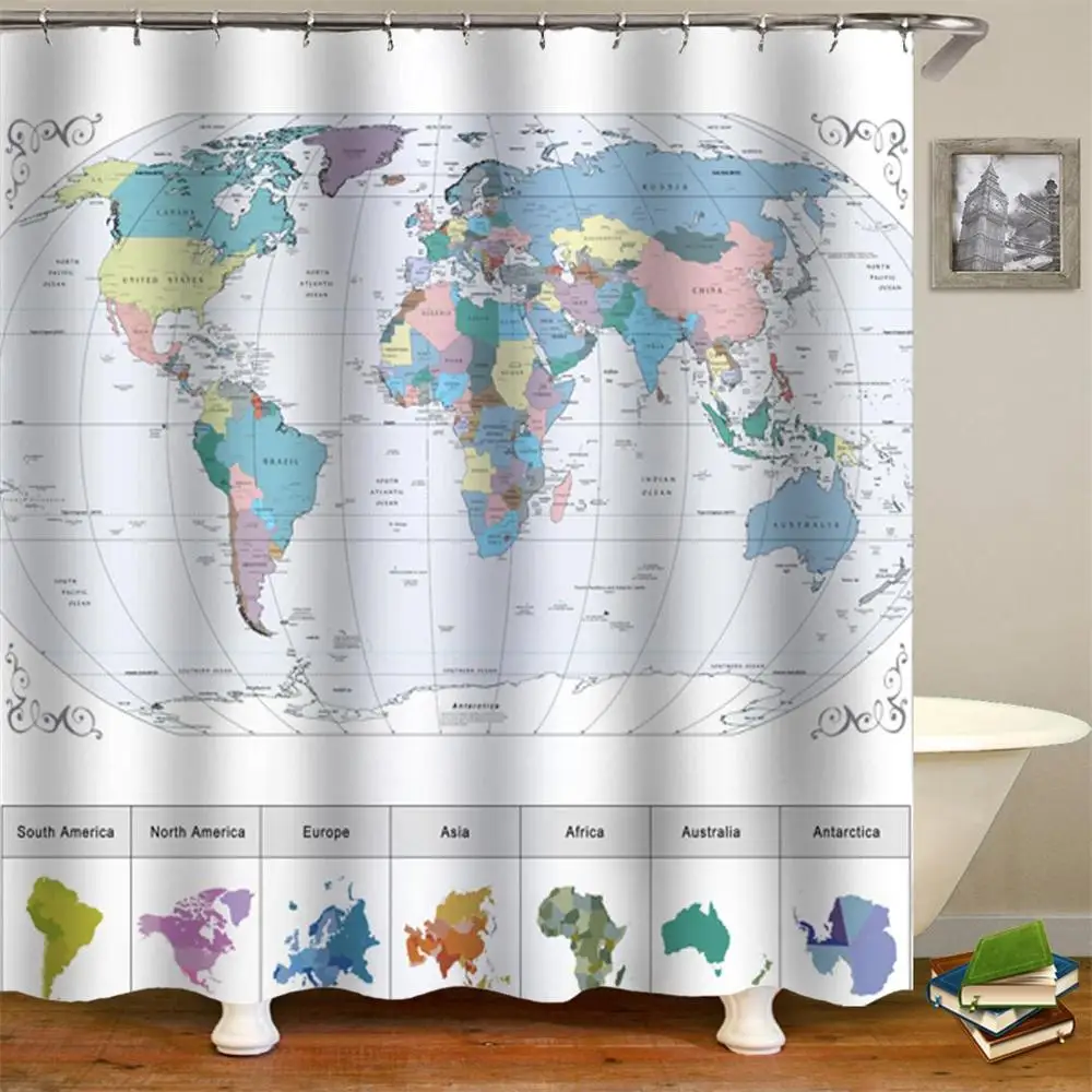 Красочные карта мира путешественник ткань занавески для душа набор для ванной комнаты