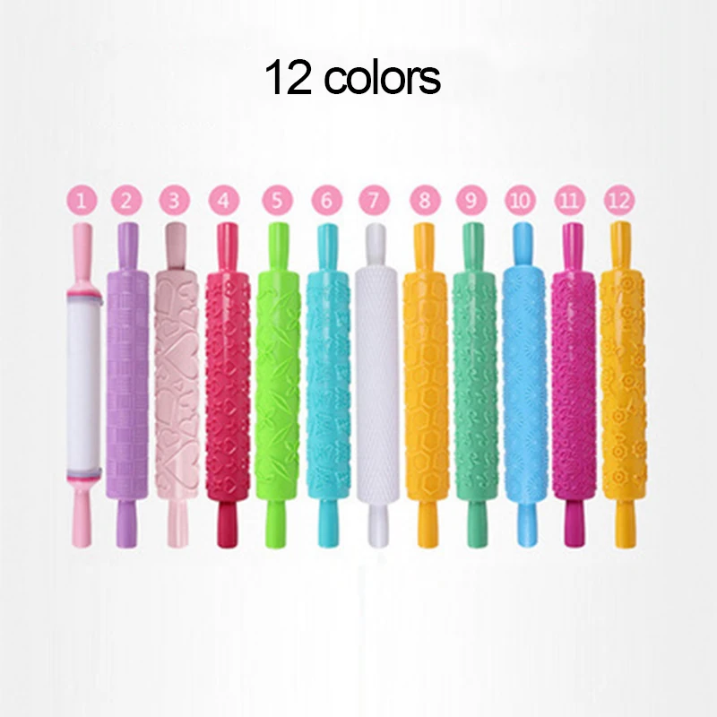 Pastic антипригарный Fondant Rolling Pin тиснение торт тесто ролик украшения ремесла DIY