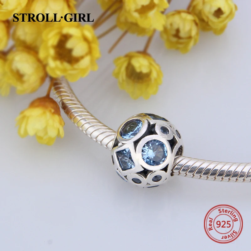 

New 100% 925 Sterling Silver Essence Collection Beads Blue CZ Peace Charm Fits Pandora Essence Charms Bracelet Jewelry Gifts