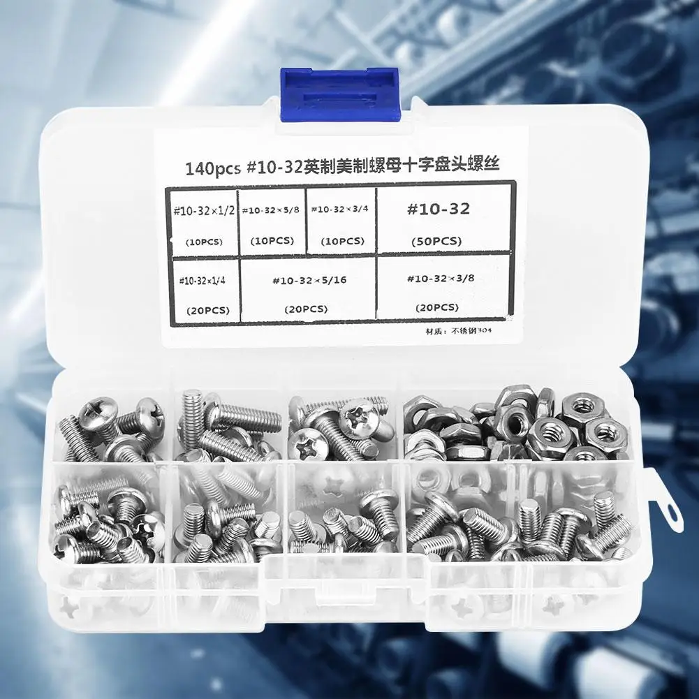 140 шт #10-32 304 нержавеющая сталь PH Pan Винты Набор инструментов для ремонта |