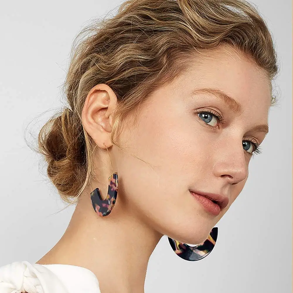 

Spring Glamorous Earrings Acetate Sheet U-Shaped Ear Hook Earrings