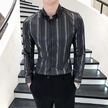 Модная Золотая полосатая сорочка Imprim Homme Клубные рубашки для мужчин d Повседневная Корейская одежда Camisas Повседневная мужская одежда высокого качества