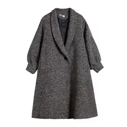 Новый для женщин шерсть длинное пальто овец (на 158) пальто для будущих мам Верхняя одежда серый леди 1037