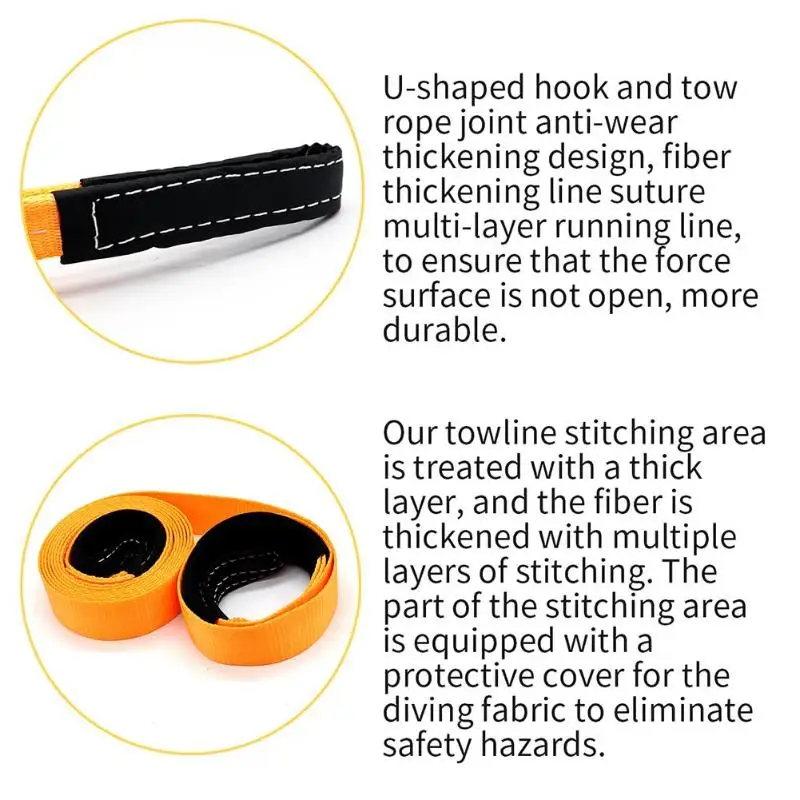 30ftx3in العالمي سحب الحبال 8 طن عالية الثقيلة القوة Racing Tow Strap سيارة الطريق الانتعاش حبل قطر حزام الوفير مقطورة